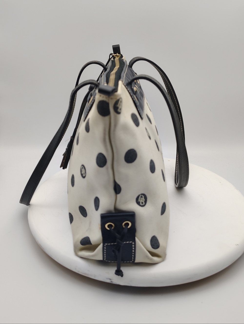 Dooney & Bourke Polka Dot Tote Bag with Tassel Detail - Black and Cream Combo - Picture 5 of 15
